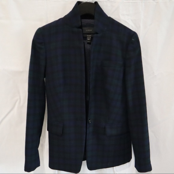 COPY - J. Crew Wool Tartan plaid, navy and forest green riding jacket. - Picture 3 of 5